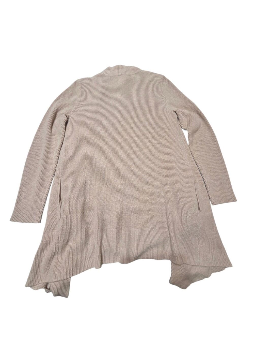 J. McLaughlin Open Front Waterfall Cardigan Pockets Tan M 5% Cashmere U5 - Picture 10 of 11